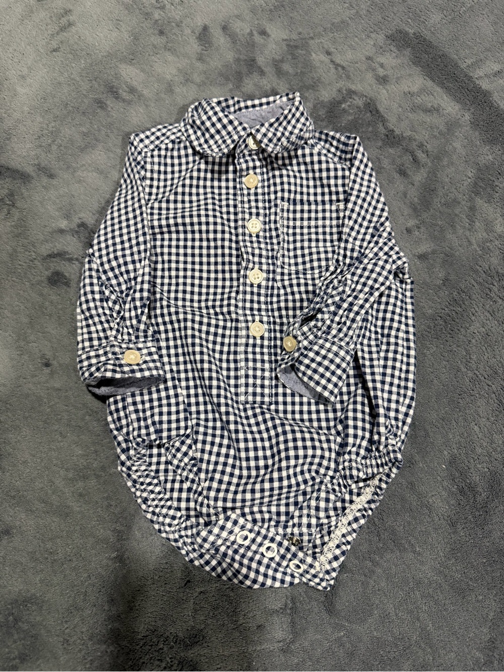 6Month - Baby B’Gosh - Gingham Button-Up Baby Bodysuit - Navy & White